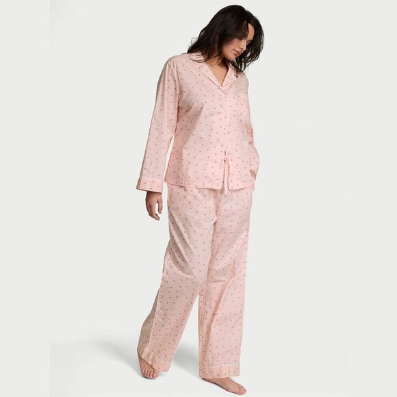 Victoria's Secret Purest Pink Flowers Cotton Long Pajama Set L 41813 - Picture 1 of 16